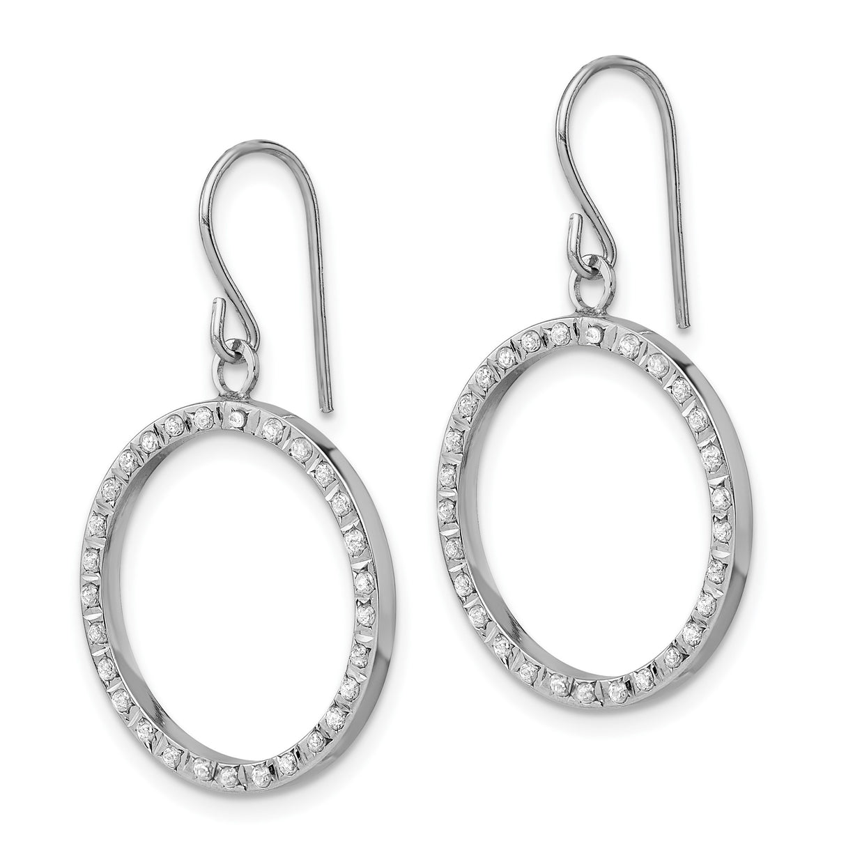 14k White Gold Circle Drop Earrings with Polished Open Hoop Design for Women