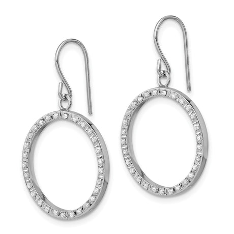 14k White Gold Circle Drop Earrings with Polished Open Hoop Design for Women