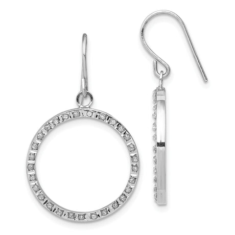 14k White Gold Circle Drop Earrings with Polished Open Hoop Design for Women