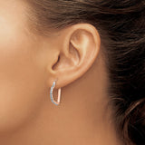 14k Rose Gold Heart Shaped Hoop Earrings with White Gold Accents, Two Tone Design
