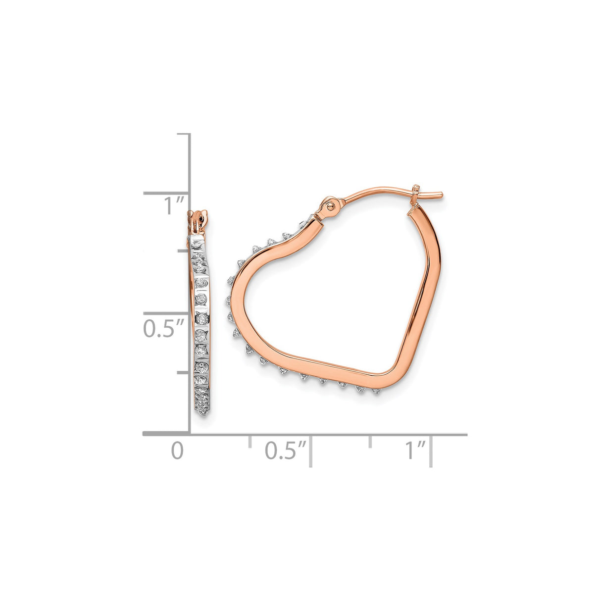 14k Rose Gold Heart Shaped Hoop Earrings with White Gold Accents, Two Tone Design