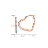 14k Rose Gold Heart Shaped Hoop Earrings with White Gold Accents, Two Tone Design