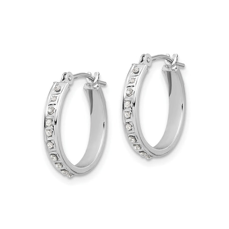 14k White Gold Hoop Earrings with Round Cut Cubic Zirconia, Modern Lightweight Style