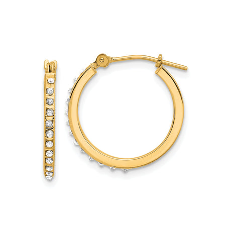 14k Yellow Gold Hoop Earrings with Channel Set Diamonds, Polished Lightweight Classic Style