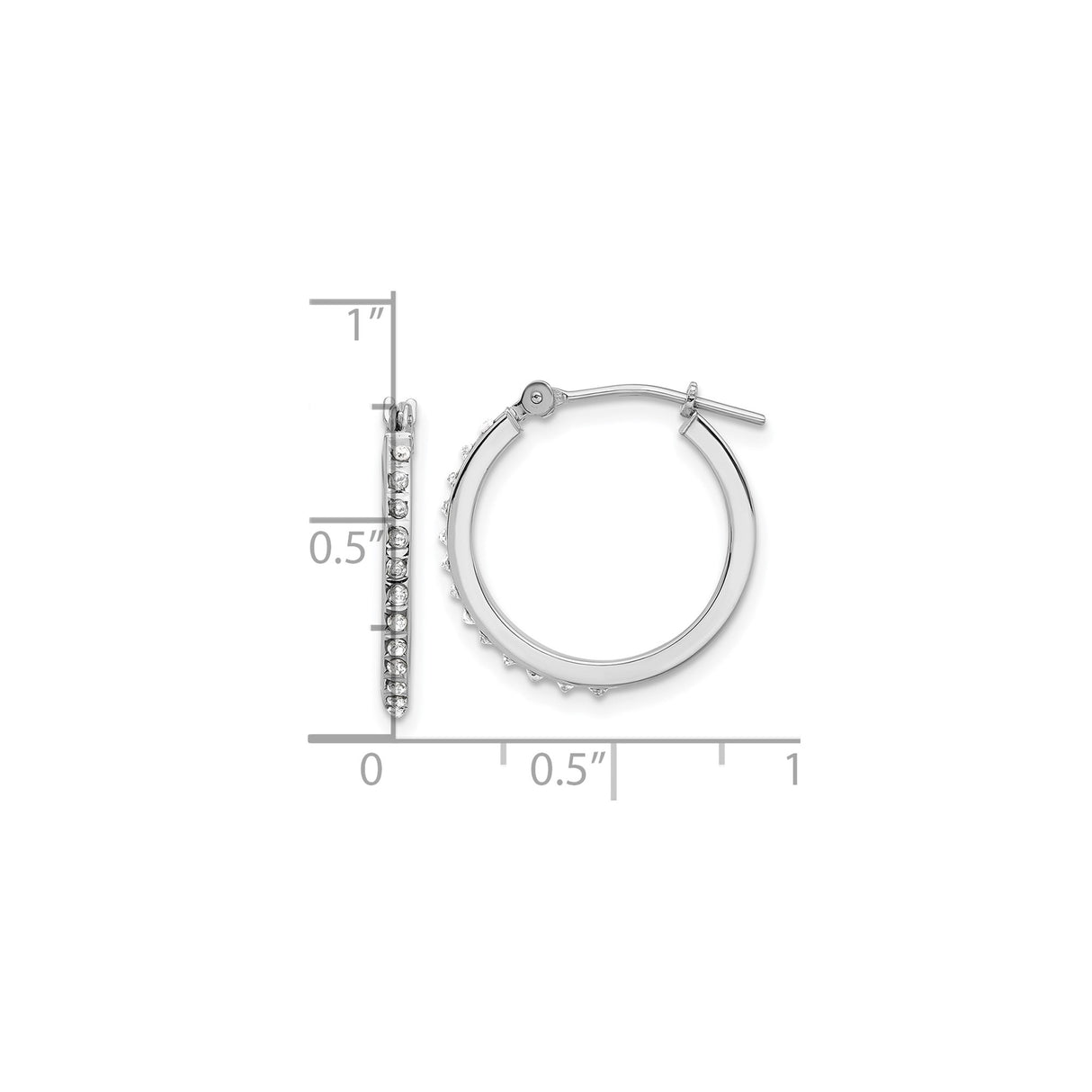 14k White Gold Hoop Earrings with Cubic Zirconia in Channel Setting, Lightweight Classic Style