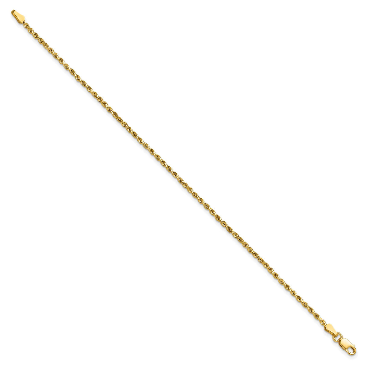 14K Yellow Gold 2 mm Rope Chain Bracelet, Polished