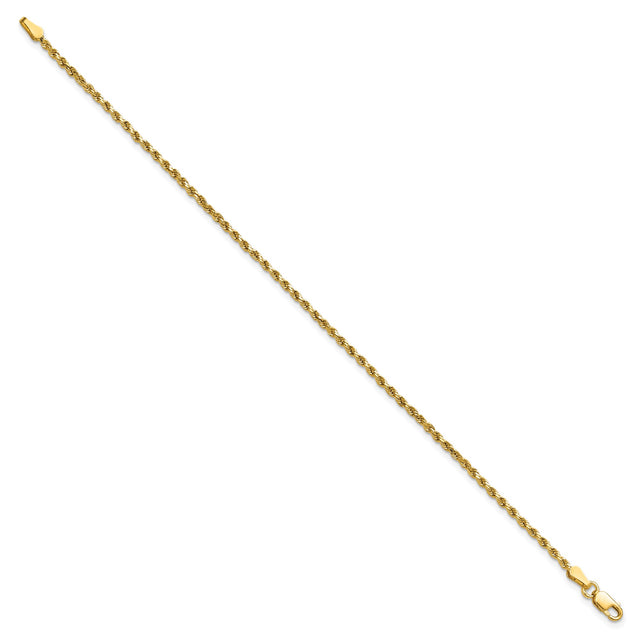 14K Yellow Gold 2 mm Rope Chain Bracelet, Polished