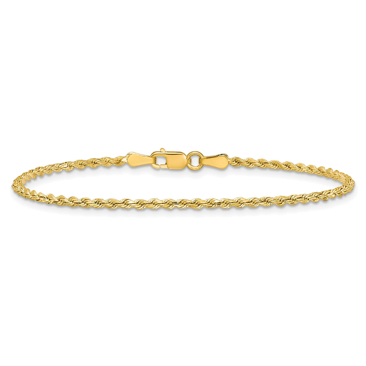 14K Yellow Gold 2 mm Rope Chain Bracelet, Polished alternate angle