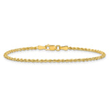 14K Yellow Gold 2 mm Rope Chain Bracelet, Polished alternate angle