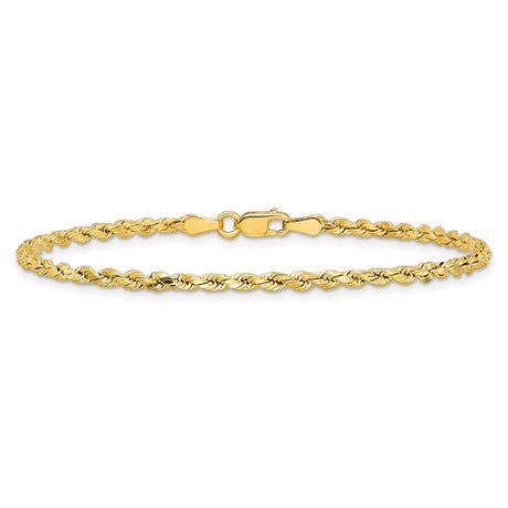 14K Yellow Gold 2.5 mm Rope Chain Bracelet, Polished alternate angle