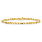14K Yellow Gold 3 mm Rope Chain Bracelet, Polished alternate angle