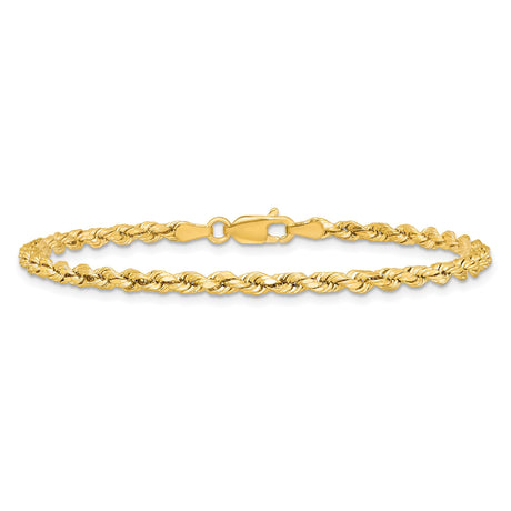 14K Yellow Gold 3 mm Rope Chain Bracelet, Polished alternate angle
