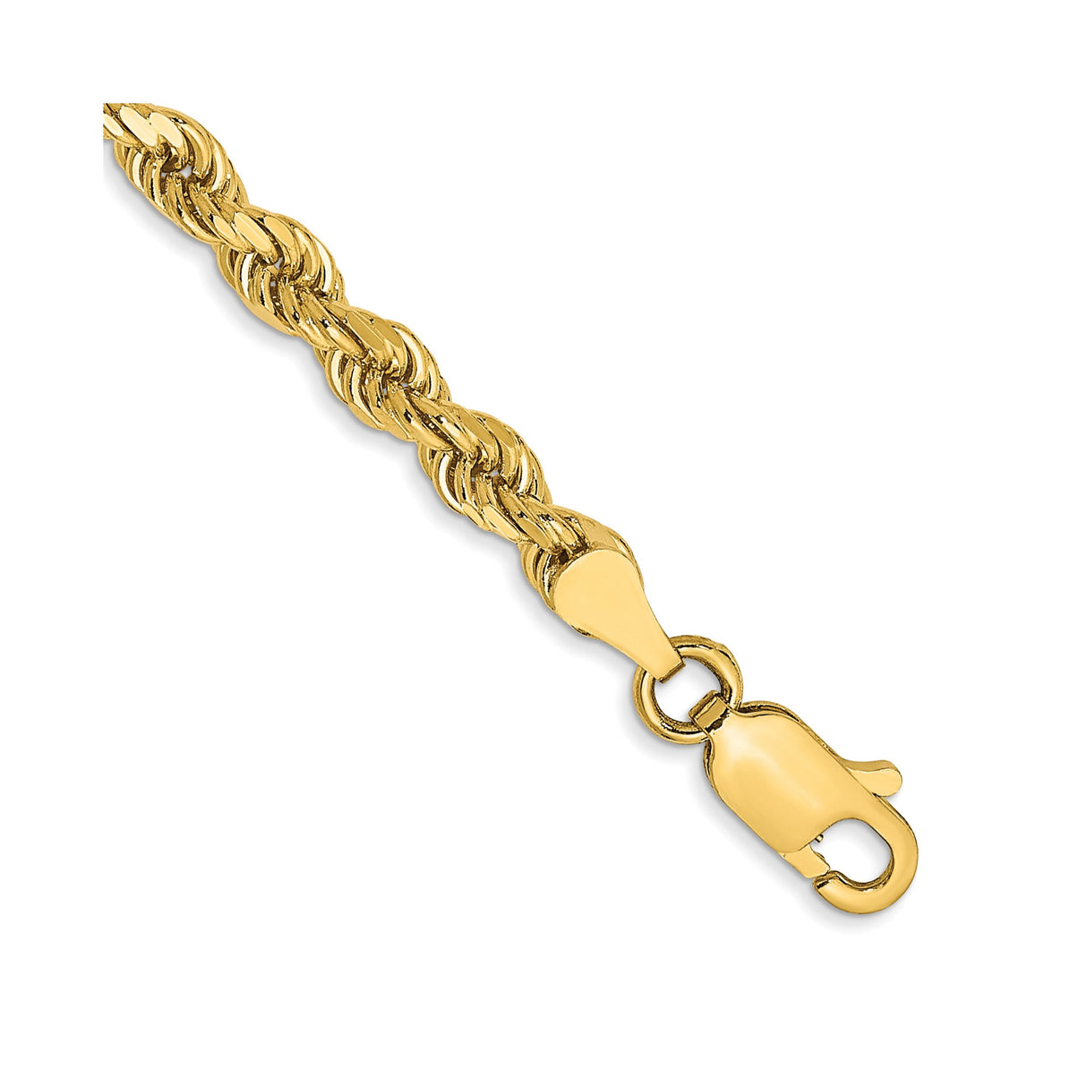 14K Yellow Gold 3.5 mm Rope Chain Bracelet, Polished detail view