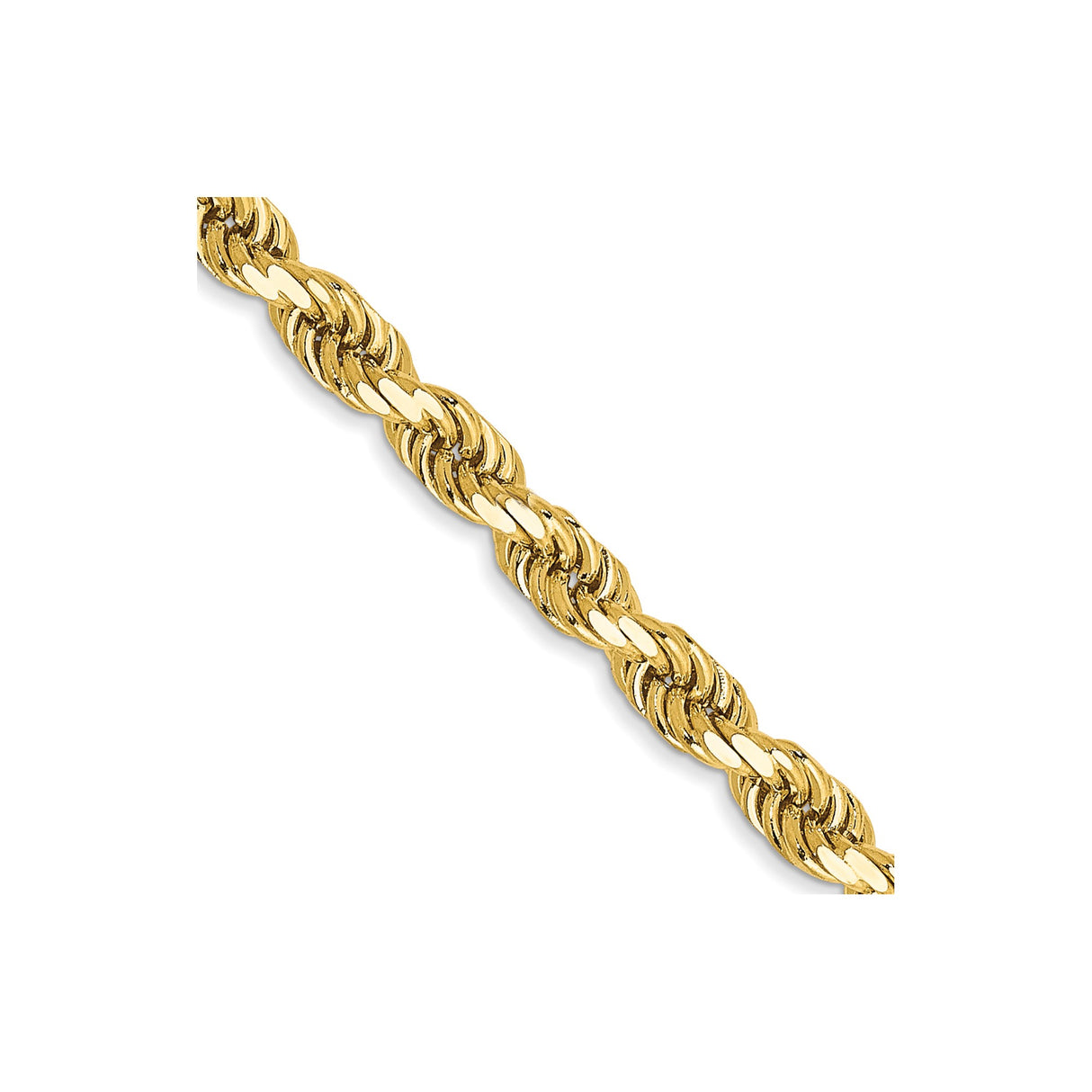 14K Yellow Gold 3.5 mm Rope Chain Necklace, Polished detail view