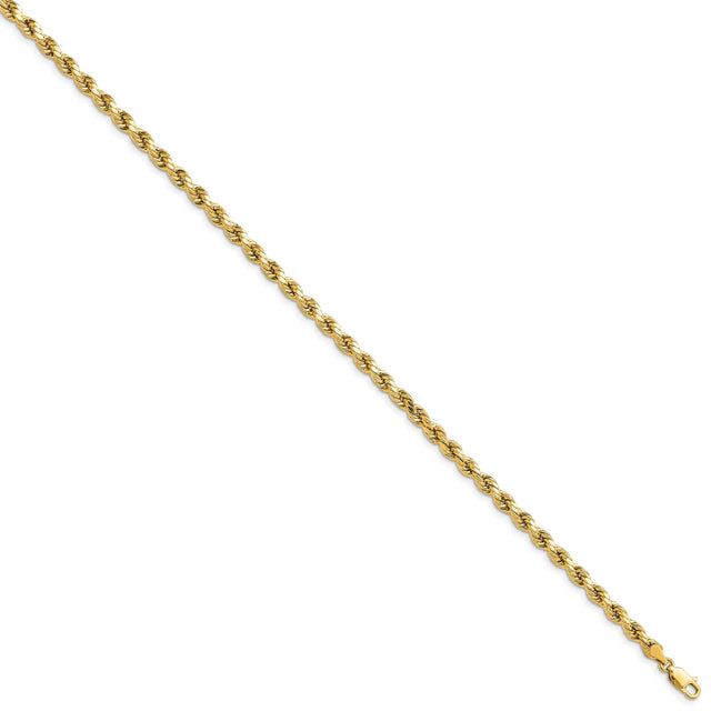 14K Yellow Gold 4 mm Rope Chain Bracelet, Polished