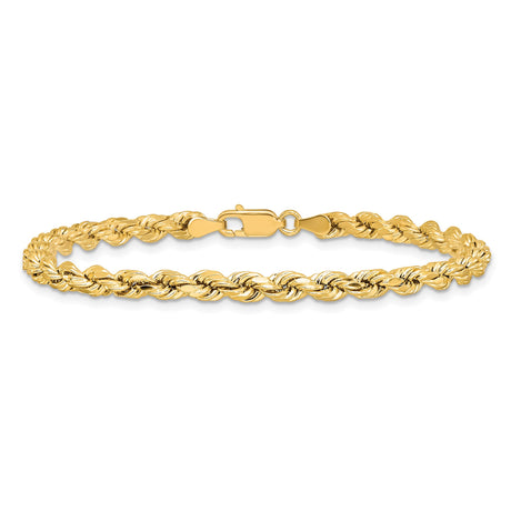 14K Yellow Gold 4 mm Rope Chain Bracelet, Polished alternate angle