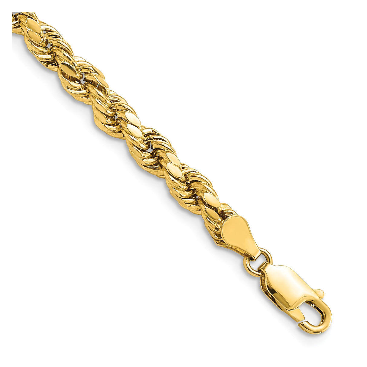 14K Yellow Gold 4.9 mm Rope Chain Bracelet, Polished shown for scale