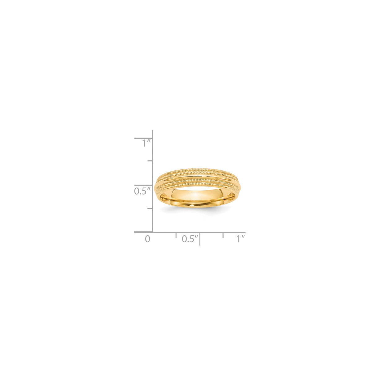 14k Yellow Gold Milgrain, Comfort Fit wedding band ring shown for scale