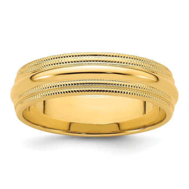 14k Yellow Gold Milgrain, Comfort Fit wedding band ring