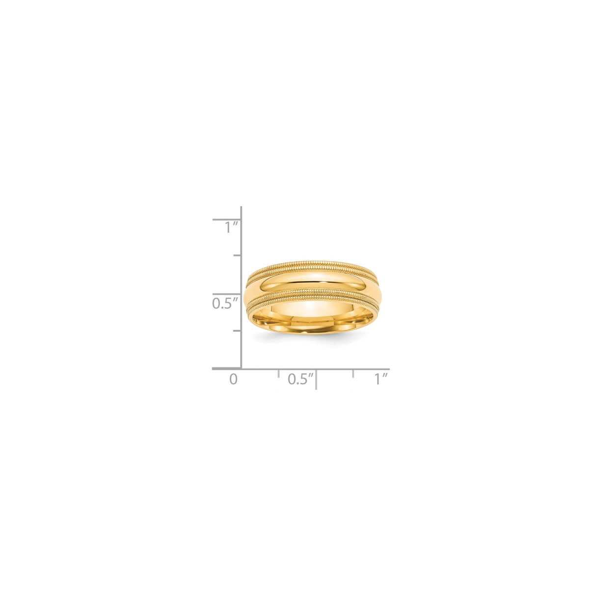 14k Yellow Gold Milgrain, Comfort Fit wedding band ring shown for scale