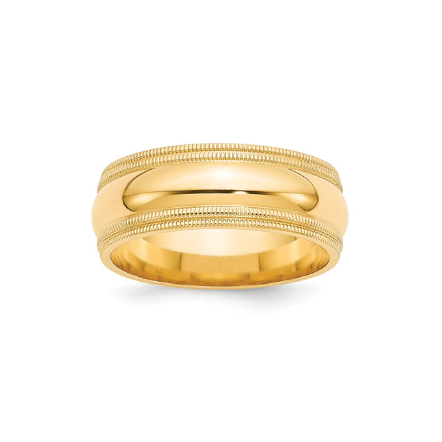 14k Yellow Gold Milgrain, Comfort Fit wedding band ring