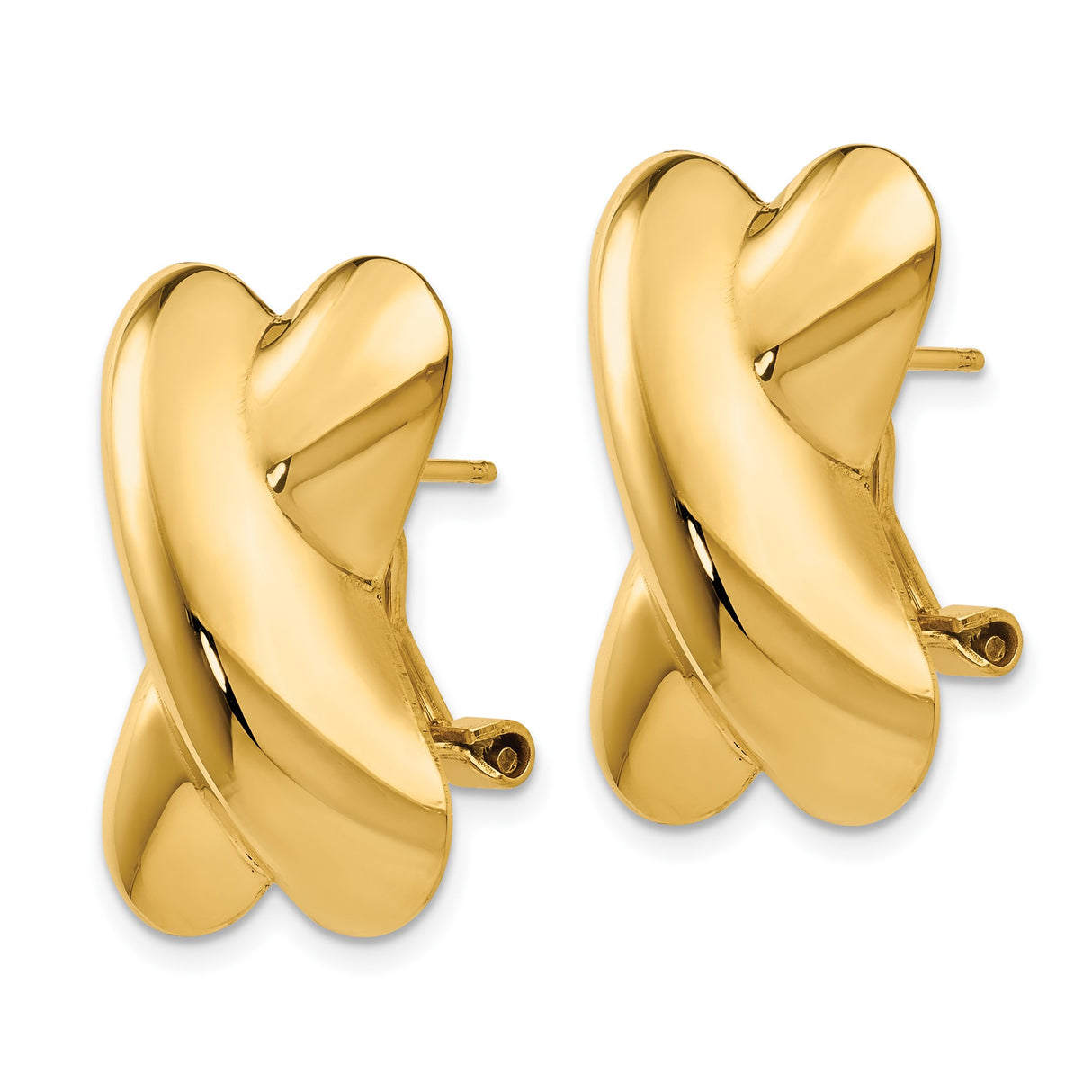 14k Yellow Gold Crisscross Stud Earrings with Bold Polished X Design for Women
