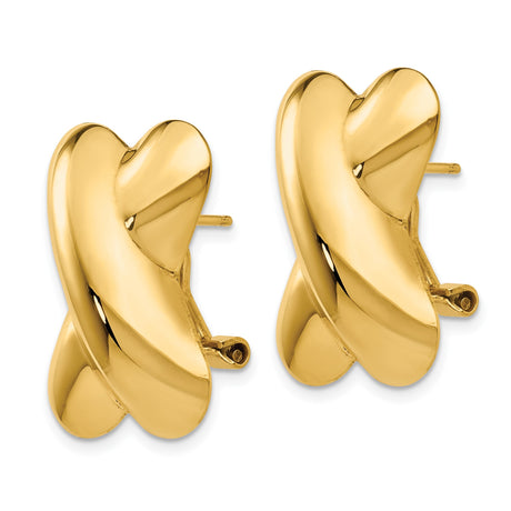 14k Yellow Gold Crisscross Stud Earrings with Bold Polished X Design for Women