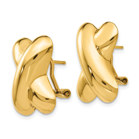 14k Yellow Gold Stud Earrings with Crisscross X Design and Polished Finish for Women
