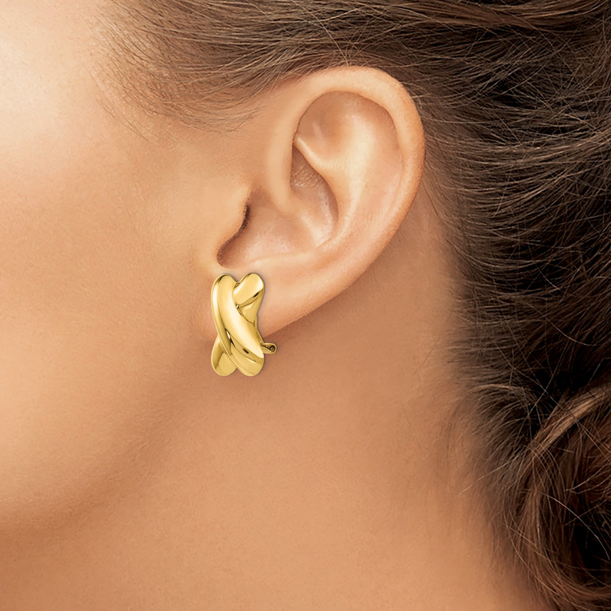 14k Yellow Gold Stud Earrings with Crisscross X Design and Polished Finish for Women