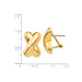 14k Yellow Gold Stud Earrings with Crisscross X Design and Polished Finish for Women
