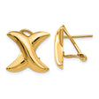 14k Yellow Gold Stud Earrings, X Design with Omega Back, Bold Modern Geometric Style for Women