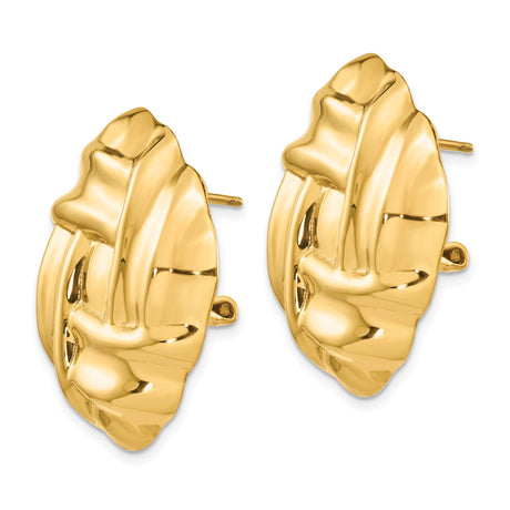 14k Yellow Gold Stud Earrings with Woven Knot Design, High Polish Textured Finish