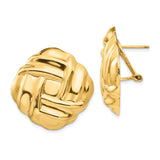14k Yellow Gold Stud Earrings with Woven Knot Design, High Polish Textured Finish