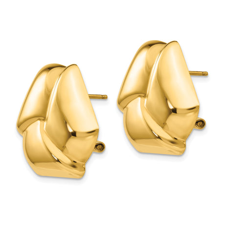 14k Yellow Gold Stud Earrings, Modern Geometric Abstract Shape, Polished Finish, Omega Back