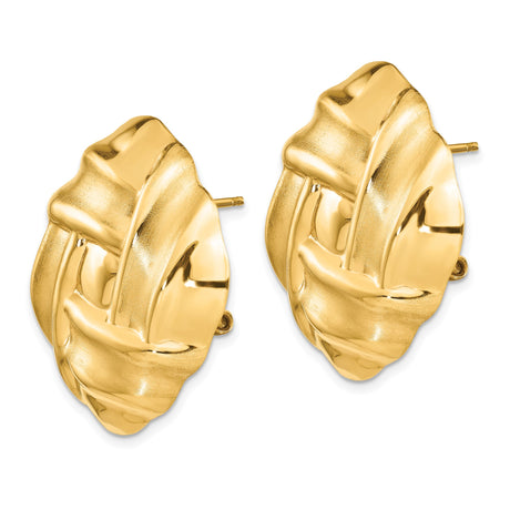 14k Yellow Gold Clip-On Earrings with Woven Knot Design, Textured and Polished Finish, Vintage Style