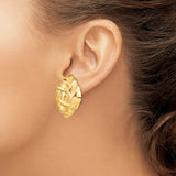 14k Yellow Gold Clip-On Earrings with Woven Knot Design, Textured and Polished Finish, Vintage Style