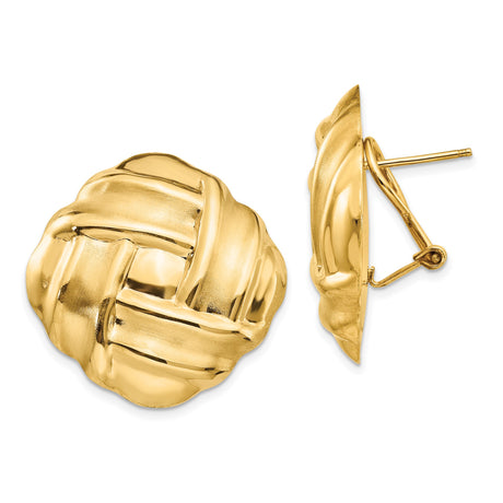 14k Yellow Gold Clip-On Earrings with Woven Knot Design, Textured and Polished Finish, Vintage Style