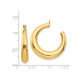 14k Yellow Gold Hoop Earrings with Heart Post Detail, Thick Polished Design for Women