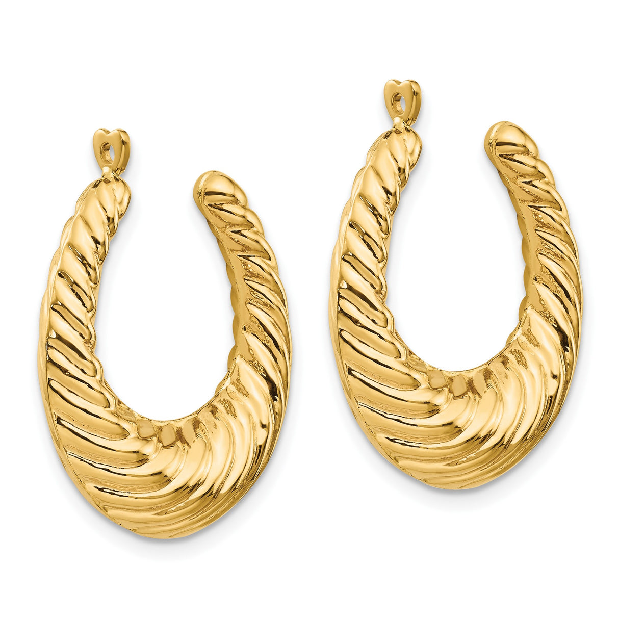 14k Yellow Gold Hoop Earrings with Twisted Rope Design and Heart Detail for Women