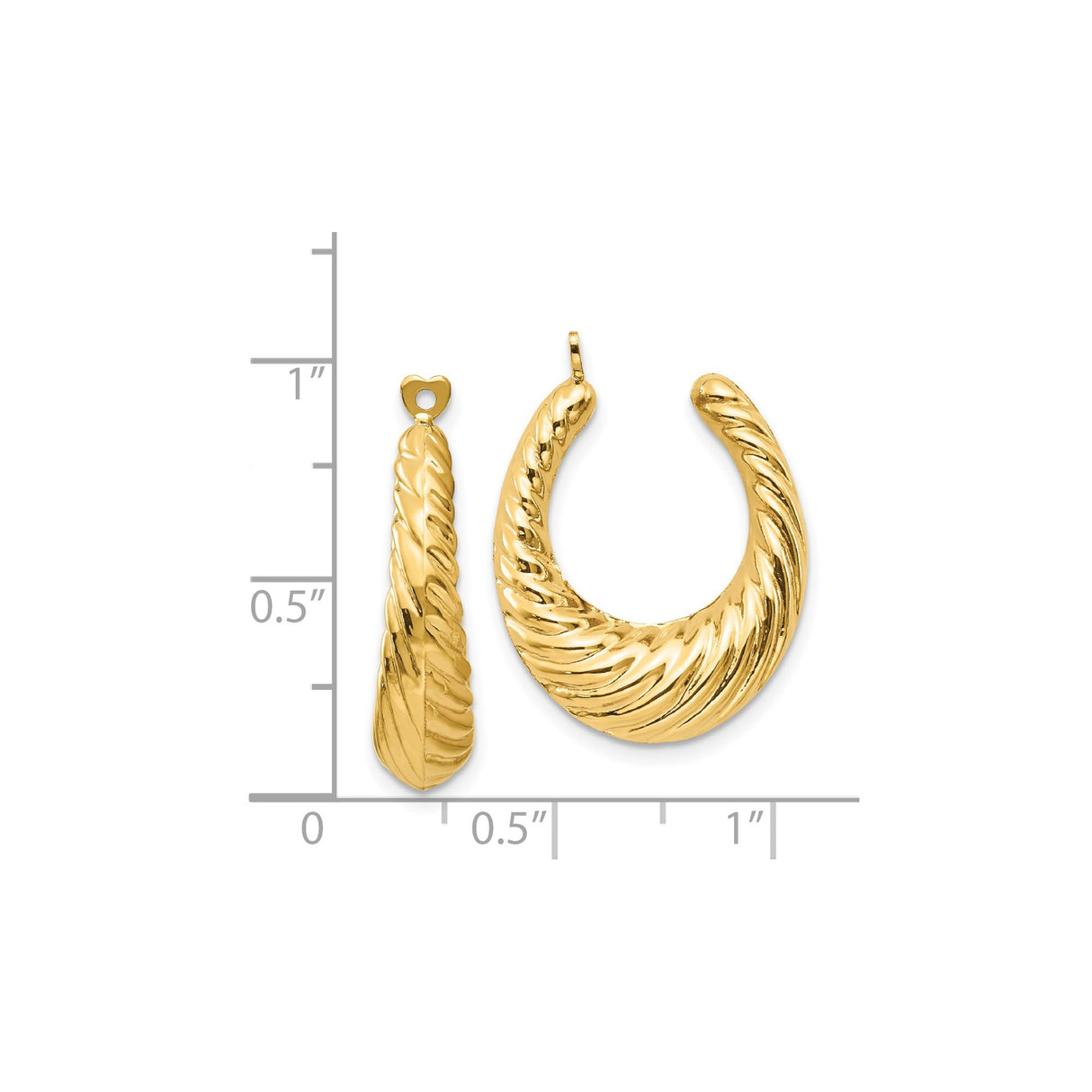 14k Yellow Gold Hoop Earrings with Twisted Rope Design and Heart Detail for Women