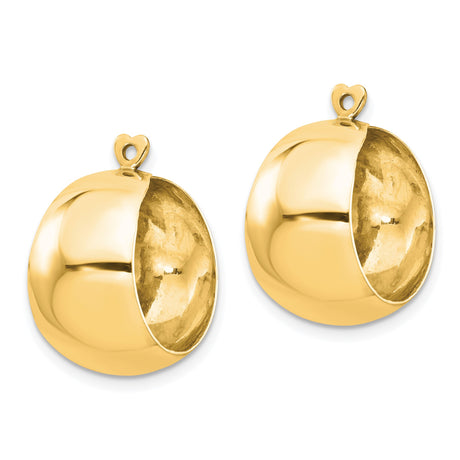 14k Yellow Gold Hoop Earrings with Heart Shaped Post and High Polish Crescent Design