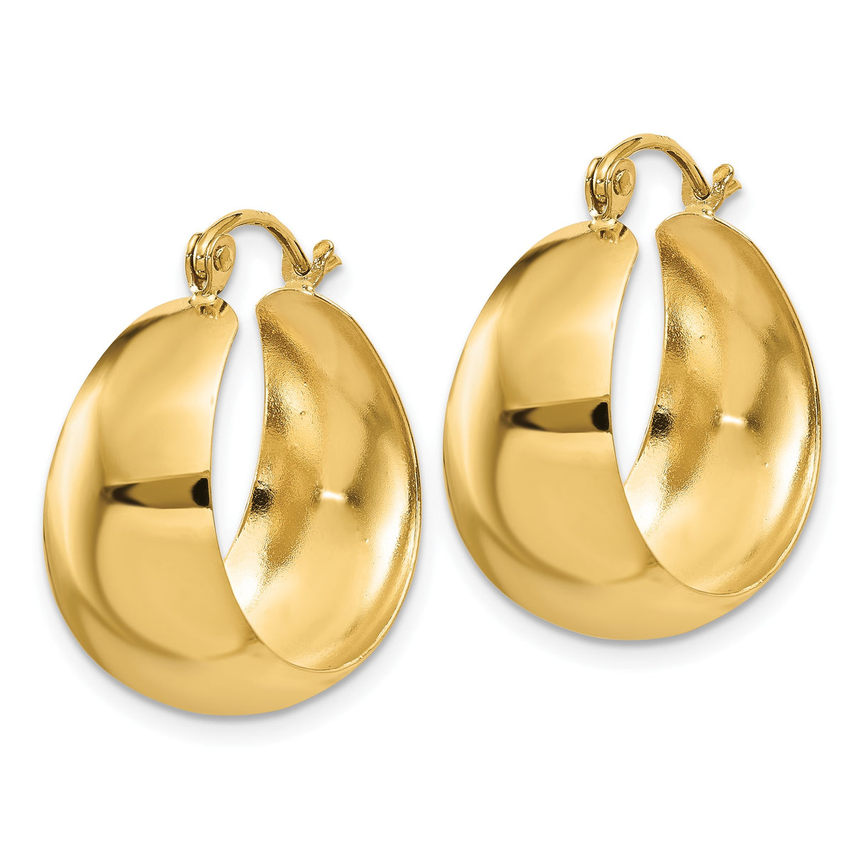 14k Yellow Gold Hoop Earrings, Tapered Lightweight Classic Design for Women