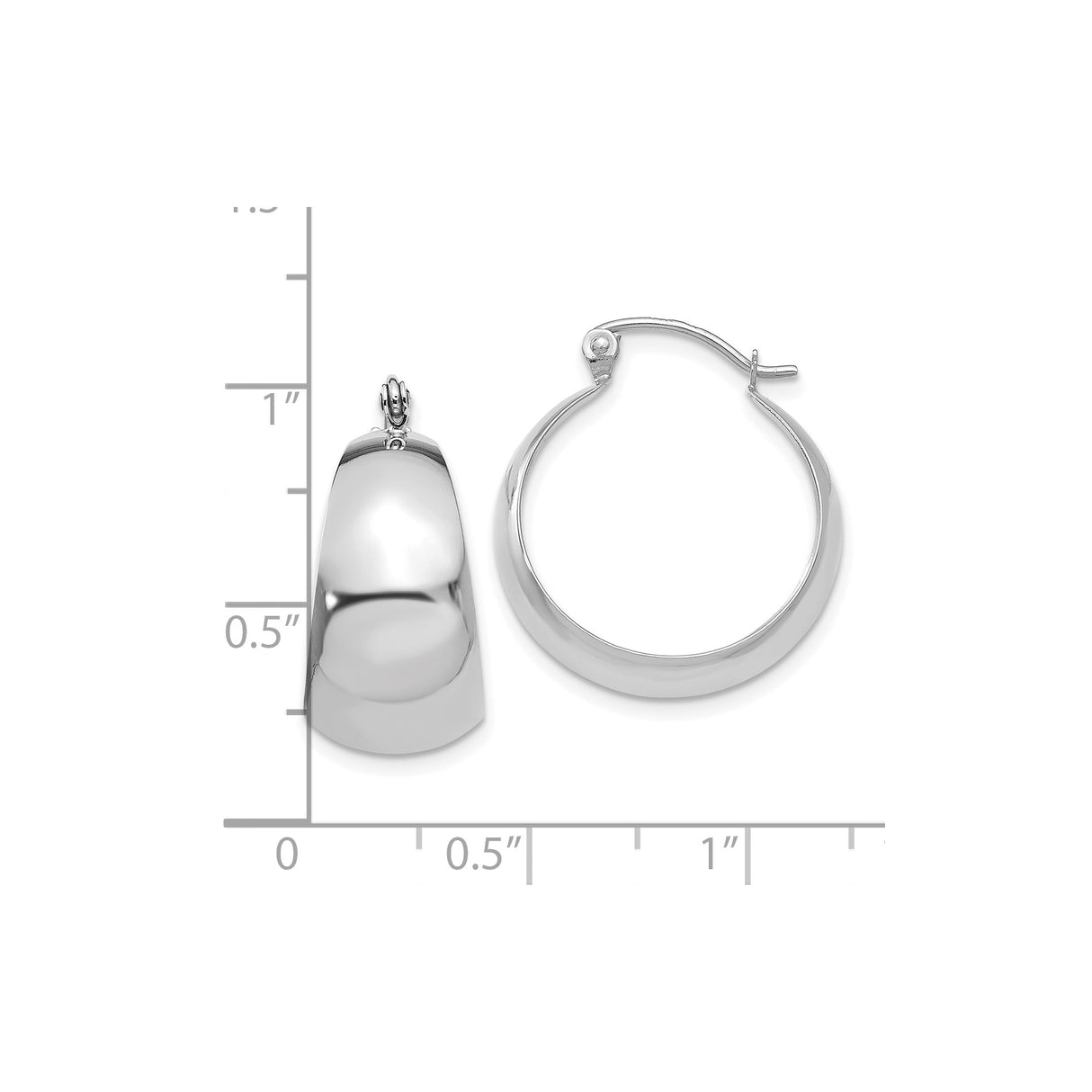 14k White Gold Hoop Earrings, Wide Tapered High-Shine Design, Minimalist Polished Style