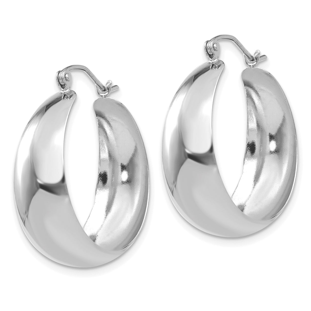 14k White Gold Hoop Earrings, Polished Tapered Design with Hinged Closure