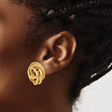 14k Yellow Gold Love Knot Stud Earrings with Textured and Polished Interwoven Loops