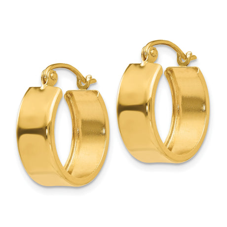 14k Yellow Gold Hoop Earrings, Wide Polished Hoops with Hinged Snap Closure, Bold Minimalist Design