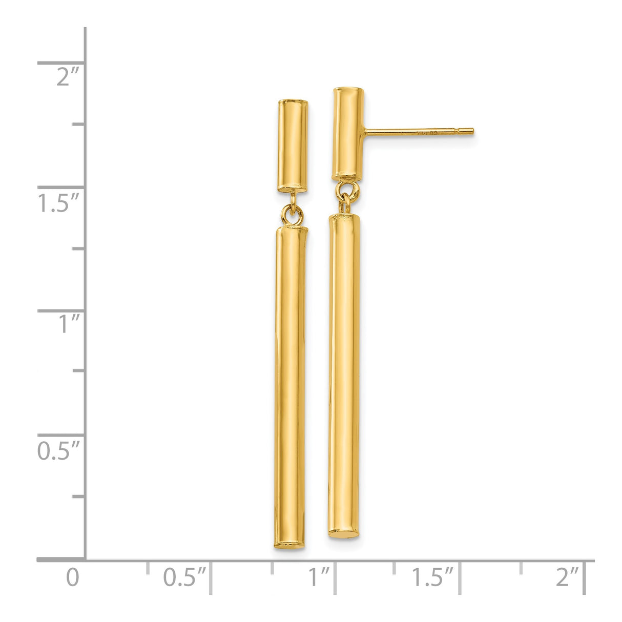 14k Yellow Gold Drop Earrings, Minimalist Vertical Bar Dangles, Sleek Modern Design