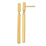 14k Yellow Gold Drop Earrings, Minimalist Vertical Bar Dangles, Sleek Modern Design