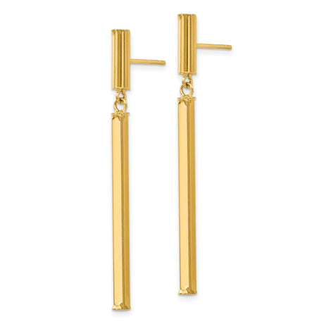 14k Yellow Gold Dangle Earrings, Sleek Bar Drop Design, Modern Minimalist Style for Women