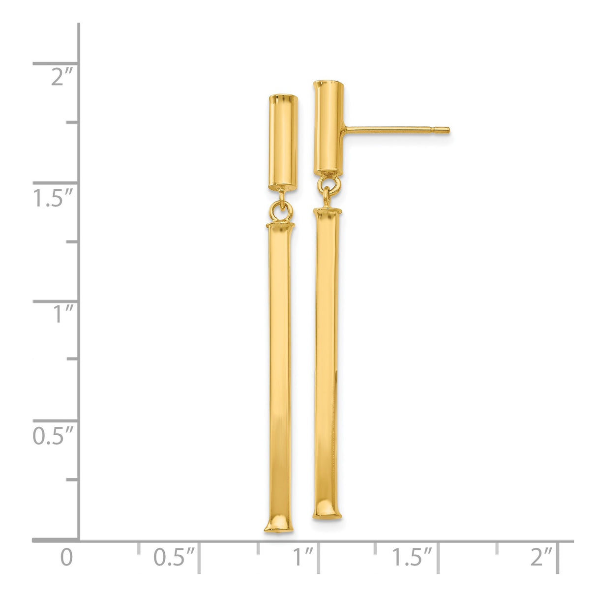 14k Yellow Gold Dangle Earrings, Sleek Bar Drop Design, Modern Minimalist Style for Women